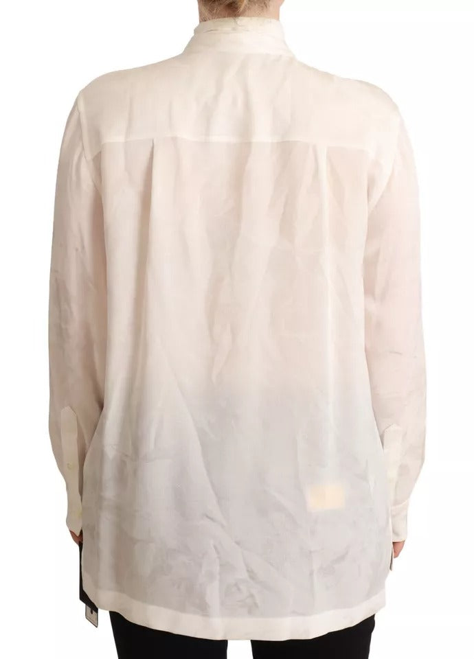 Dolce & Gabbana White Blouse Ascot Collar Shirt Silk Button Top