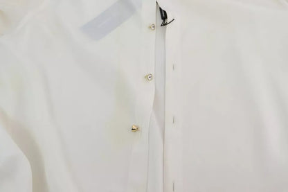 Dolce &amp; Gabbana White Blouse Ascot Collar Shirt Silk Top