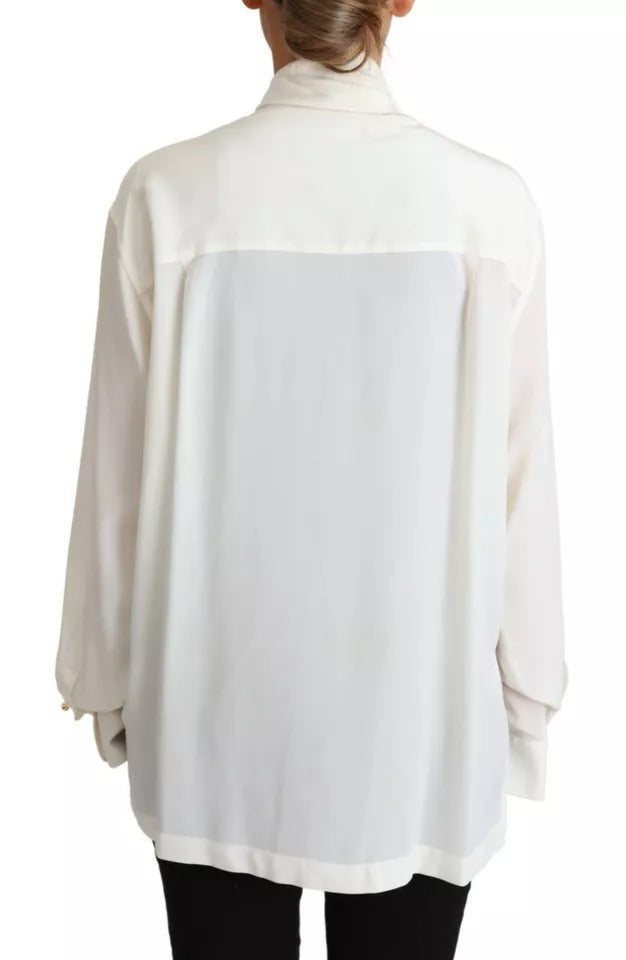 Dolce &amp; Gabbana White Blouse Ascot Collar Shirt Silk Top