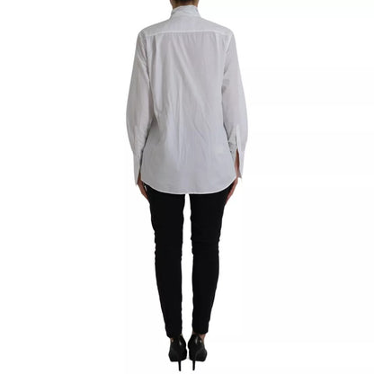 Dolce &amp; Gabbana White Cotton Ascot Collar Long Sleeves Top