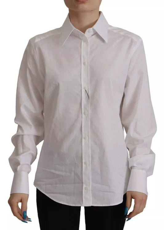 Dolce &amp; Gabbana White Cotton Collared Formal Dress Shirt Top