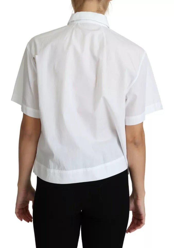 Dolce &amp; Gabbana White Cotton Decorative Button Collared Top