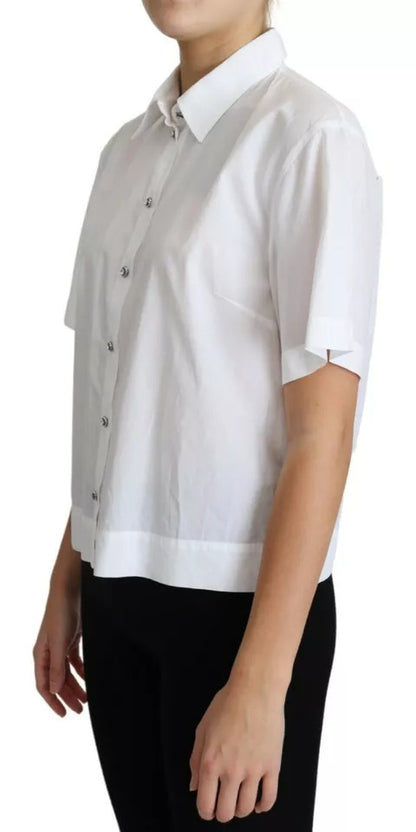 Dolce &amp; Gabbana White Cotton Decorative Button Collared Top