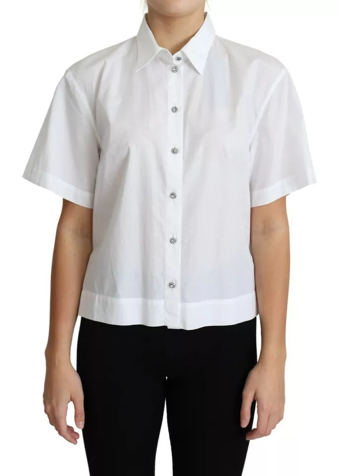 Dolce &amp; Gabbana White Cotton Decorative Button Collared Top