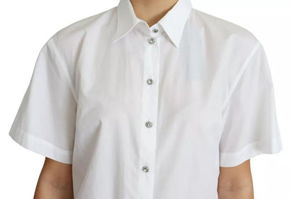 Dolce &amp; Gabbana White Cotton Decorative Button Collared Top