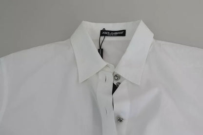 Dolce &amp; Gabbana White Cotton Decorative Button Collared Top