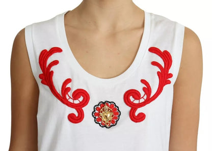 Dolce &amp; Gabbana White Cotton Heart Applique Sleeveless Tank Top