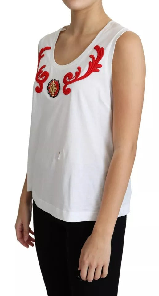 Dolce &amp; Gabbana White Cotton Heart Applique Sleeveless Tank Top