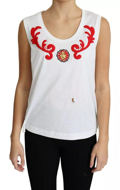 Dolce &amp; Gabbana White Cotton Heart Applique Sleeveless Tank Top