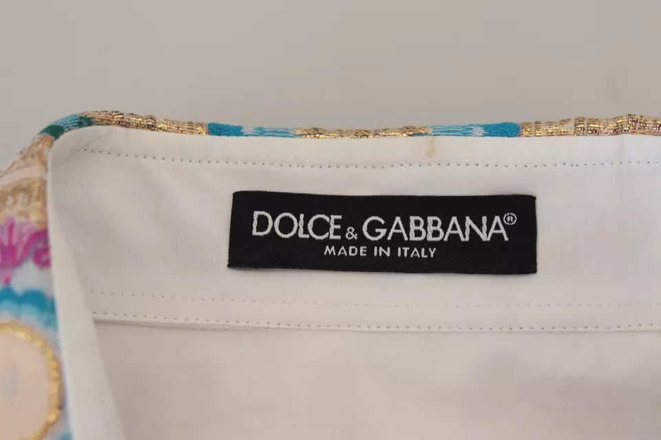 Dolce &amp; Gabbana White Floral Jacquard Cotton Long Sleeves Top