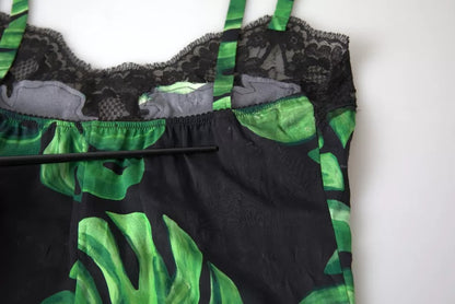 Dolce &amp; Gabbana Black Philodendron Print Silk Camisole Underwear