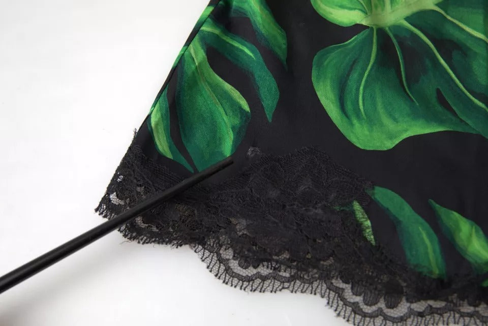 Dolce & Gabbana Black Philodendron Print Silk Camisole Underwear