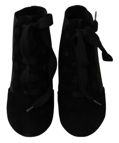 Dolce &amp; Gabbana Black Suede Stretch Ankle Boots Booties Shoes