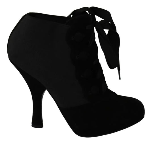 Dolce &amp; Gabbana Black Suede Stretch Ankle Boots Booties Shoes