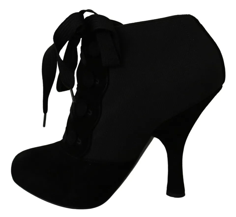 Dolce &amp; Gabbana Black Suede Stretch Ankle Boots Booties Shoes