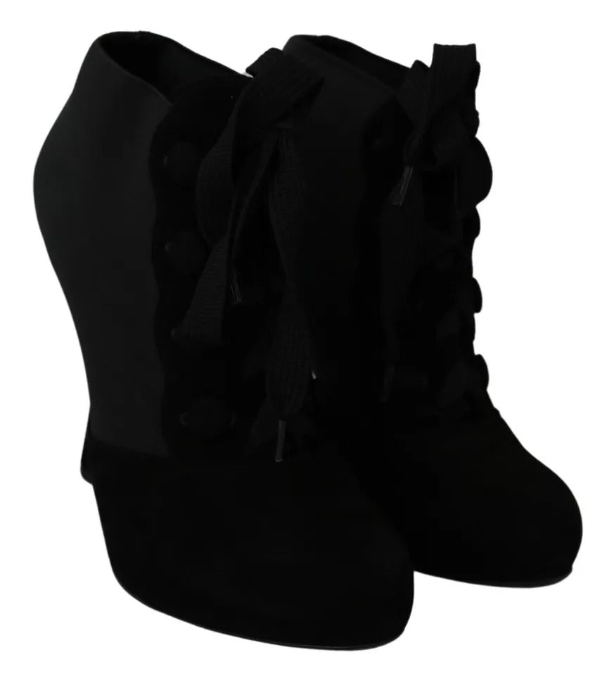 Dolce &amp; Gabbana Black Suede Stretch Ankle Boots Booties Shoes