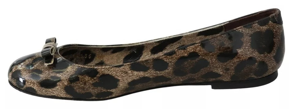 Dolce &amp; Gabbana Brown Leopard Ballerina Flats Leather Shoes