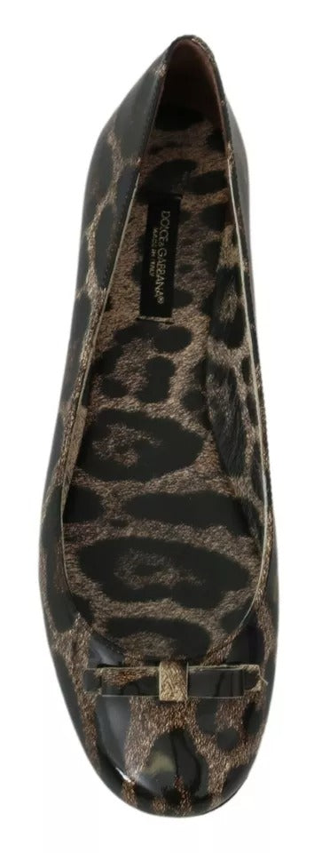 Dolce &amp; Gabbana Brown Leopard Ballerina Flats Leather Shoes