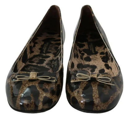 Dolce &amp; Gabbana Brown Leopard Ballerina Flats Leather Shoes