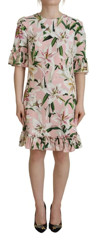 Dolce &amp; Gabbana Pink Lily Viscose Sheath Knee Length Dress