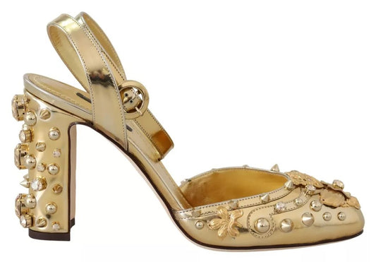 Dolce &amp; Gabbana Gold Studs Vally Slingback Sandals Shoes