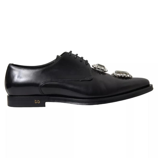 Dolce &amp; Gabbana Black Leather Crystal Lace Up Formal Shoes