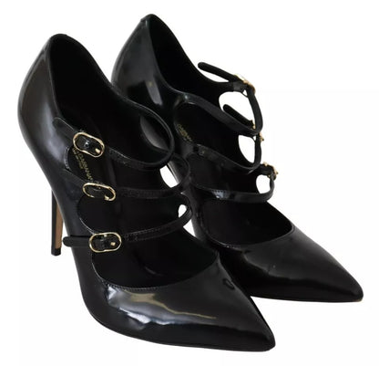 Dolce & Gabbana Black Leather Ankle Strap Heels Pumps Shoes