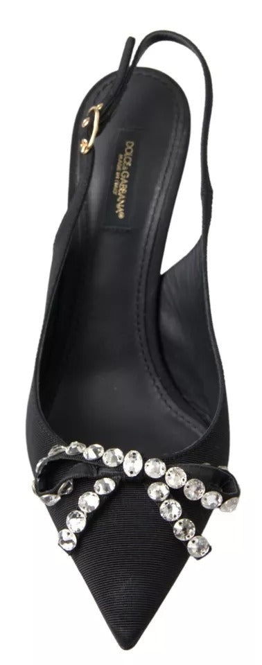 Dolce & Gabbana Black Crystal Embellished Slingback Heel Shoes