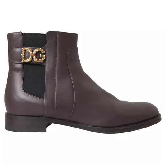 Dolce & Gabbana Brown Leather AMORE Flats Ankle Boots Shoes