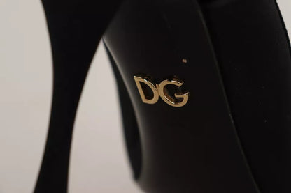 Dolce &amp; Gabbana Black Embellished Heels Slingback Charmeuse Shoes