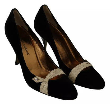 Dolce & Gabbana Black Velvet Ayers High Heels Pumps Shoes