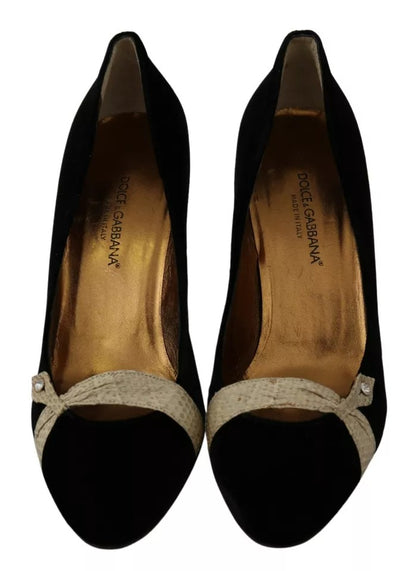 Dolce & Gabbana Black Velvet Ayers High Heels Pumps Shoes