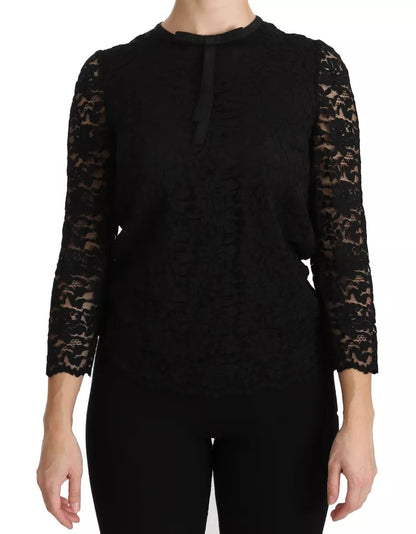 Dolce &amp; Gabbana Black Lace Long Sleeve Blouse Nylon Top