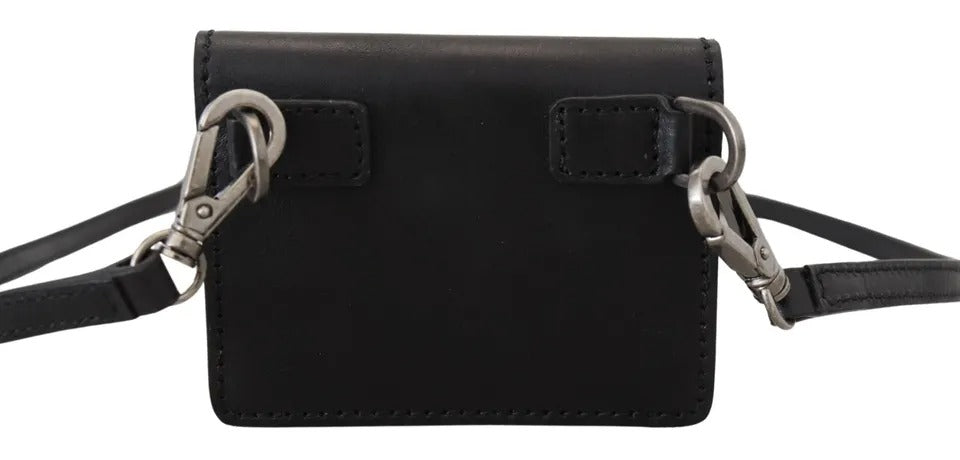 Dolce &amp; Gabbana Black Leather Bifold Shoulder Sling Women Wallet