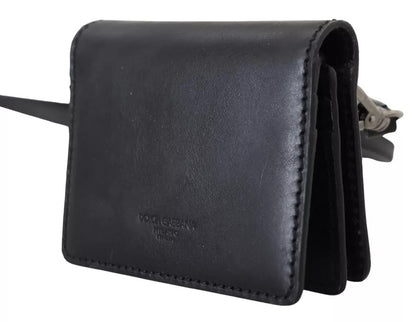 Dolce &amp; Gabbana Black Leather Bifold Shoulder Sling Women Wallet