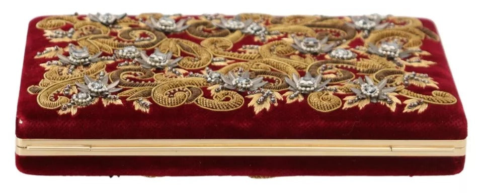 Dolce & Gabbana Red Velvet Gold Frame Clutch Evening Party Purse Bag