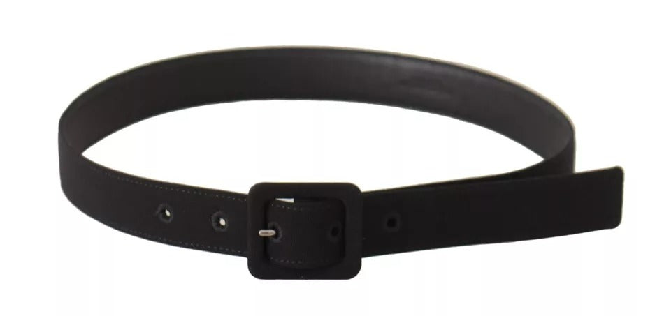 Dolce &amp; Gabbana Black Velvet Leather Logo Waist Buckle Belt