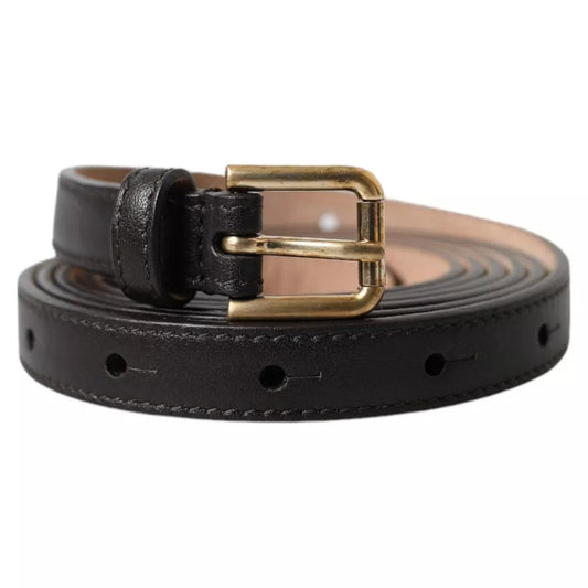 Dolce & Gabbana Dark Brown Leather Gold Metal Buckle Women Belt