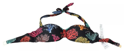 Dolce &amp; Gabbana Black Corals Print Swimsuit Beachwear Bikini Top