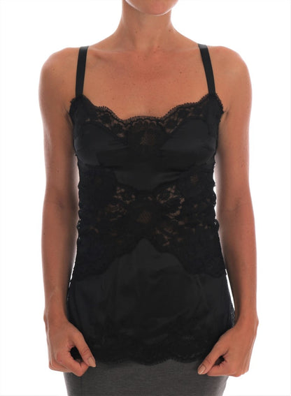 Dolce &amp; Gabbana Silk Blend Black Lace Top Dressing Gown