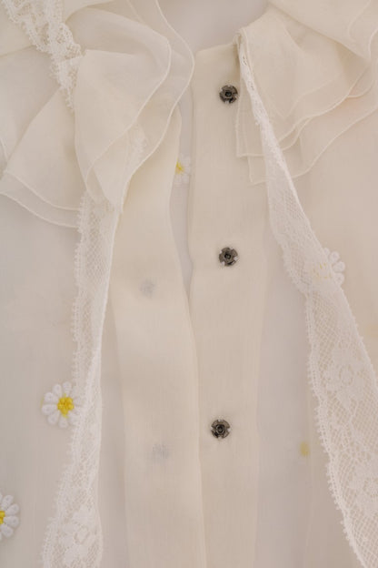 Dolce &amp; Gabbana Elegant White Silk Daisy Blouse