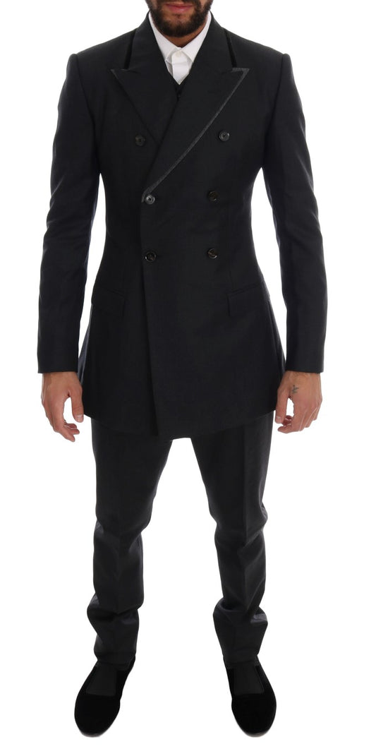 Dolce &amp; Gabbana Elegant Gray Double Breasted Wool Suit