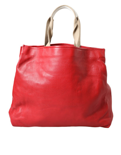 Dolce &amp; Gabbana Red Leather #DGFamily Patch Shopping Tote Bag