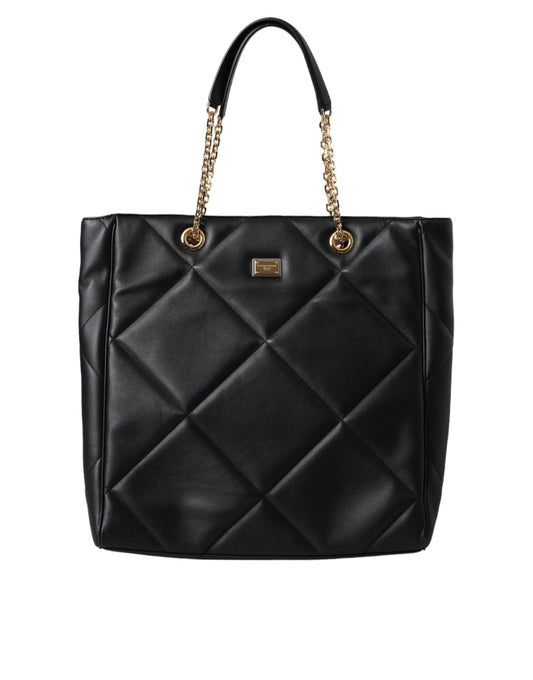 Dolce &amp; Gabbana Black Leather JUNGLE Quilted Shopping Tote Bag