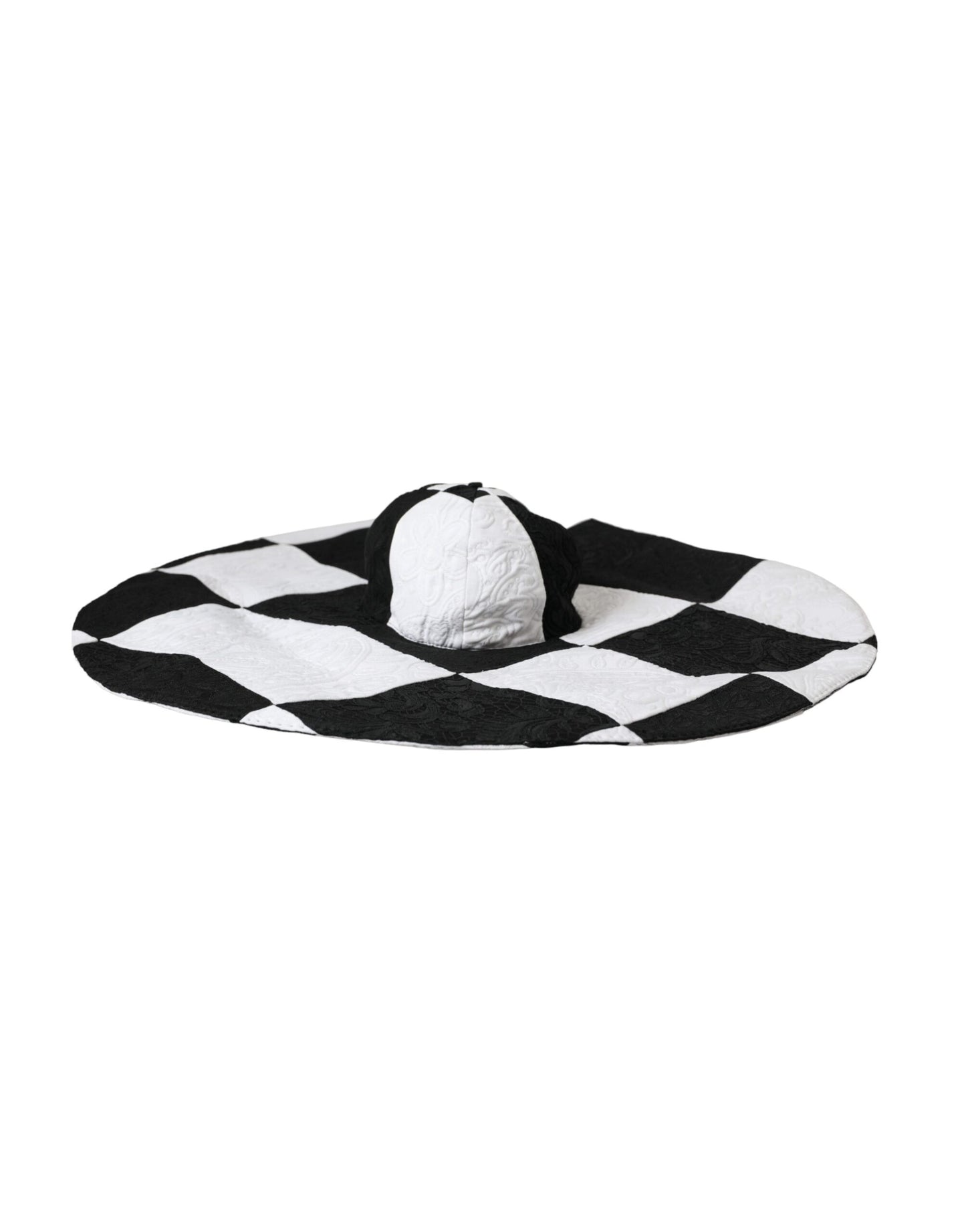 Dolce & Gabbana Black White Checkered Wide Brim Floppy Hat