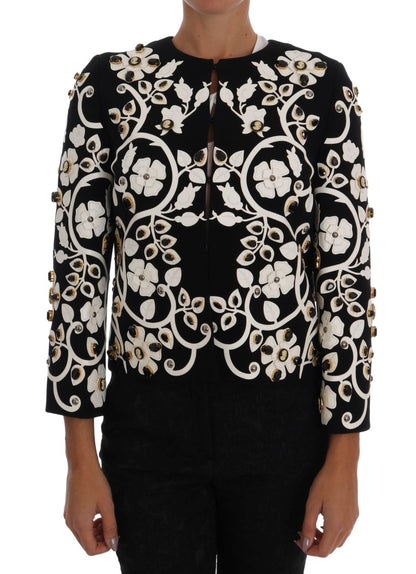 Dolce &amp; Gabbana Floral Embroidered Crystal Wool Coat Jacket