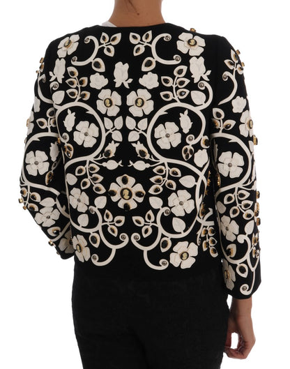 Dolce &amp; Gabbana Floral Embroidered Crystal Wool Coat Jacket