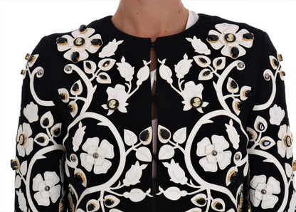 Dolce &amp; Gabbana Floral Embroidered Crystal Wool Coat Jacket