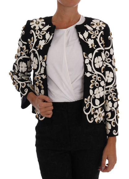 Dolce &amp; Gabbana Floral Embroidered Crystal Wool Coat Jacket