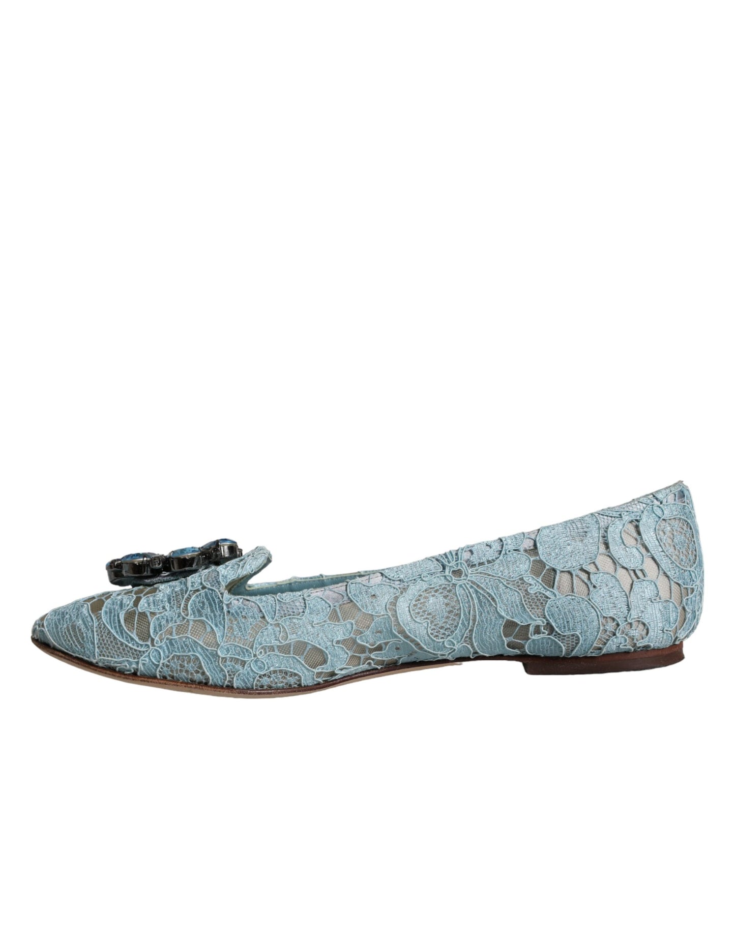 Dolce &amp; Gabbana Blue Lace Crystal Ballet Flats Loafers Shoes